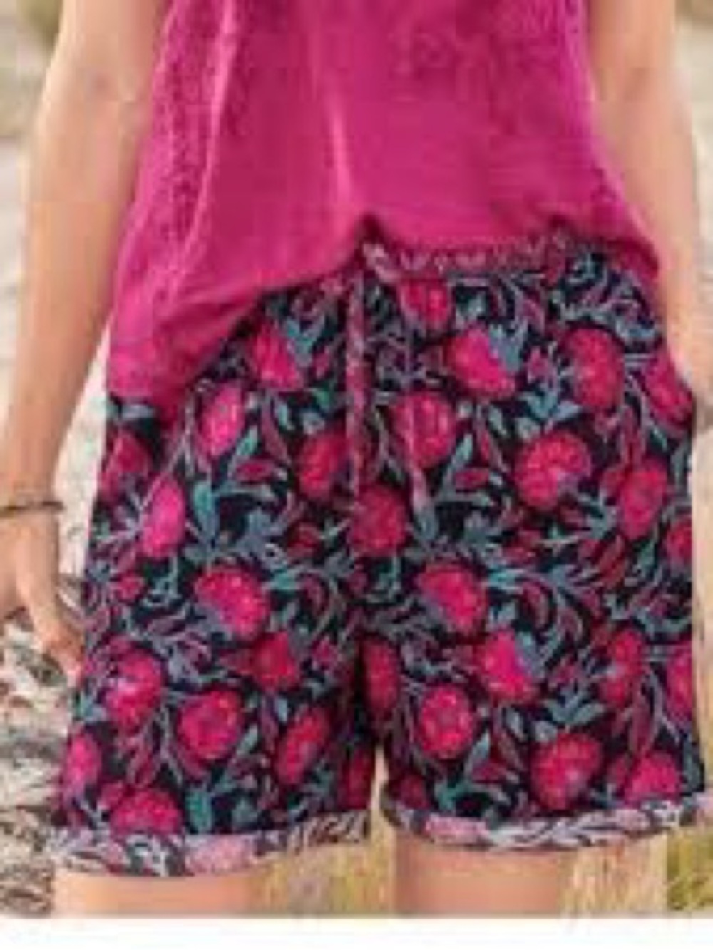 Sundance Floral Relaxed 100% Cotton Shorts Sz M petite pockets coastal